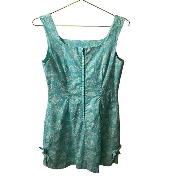 Lilly Pulitzer Vintage White Label Clam Shell Print Mint Square Neck Shift Dress - Picture 6 of 8